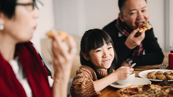 Family eating at table