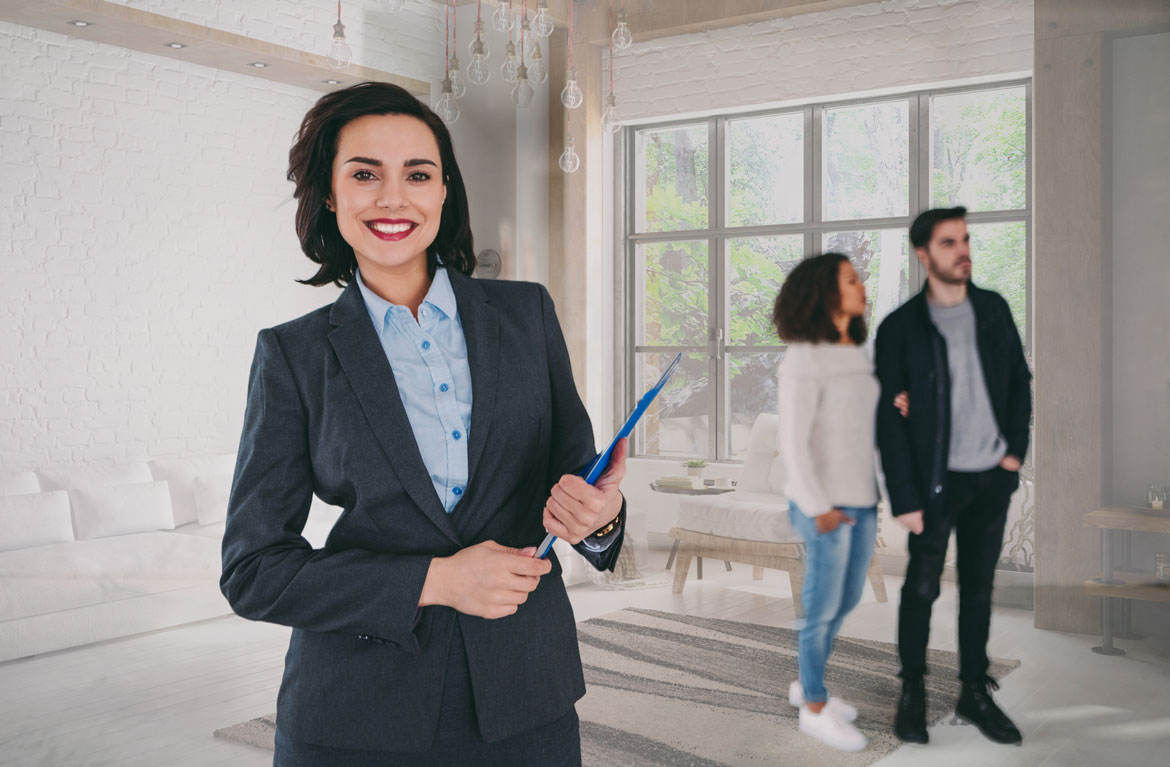 Real estate agent showing couple house
