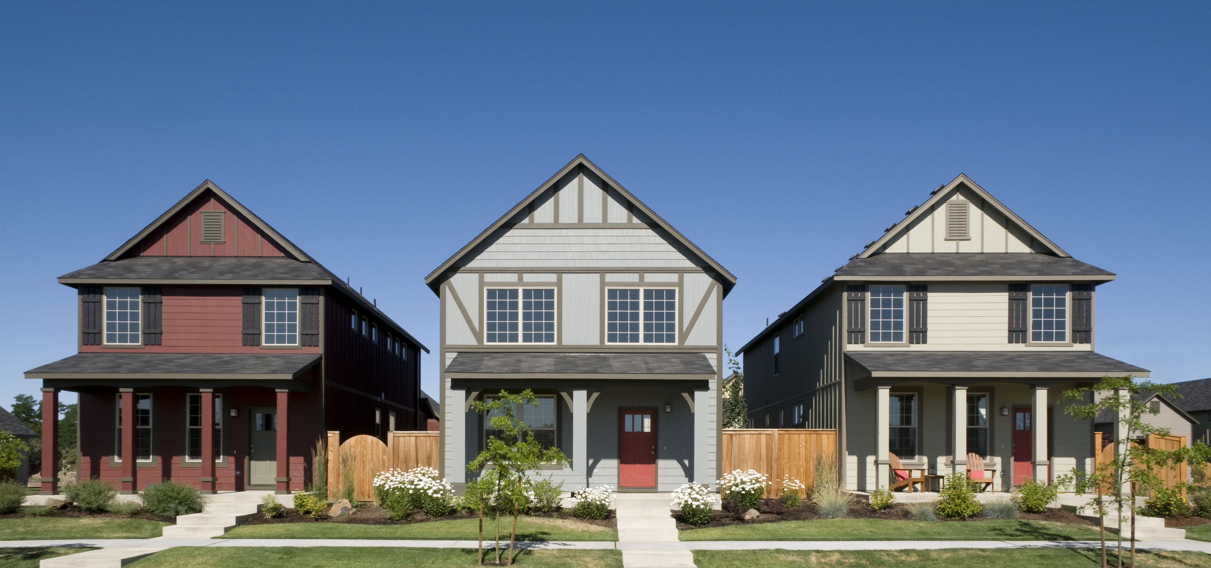 Front view of three houses