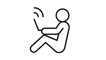 Outline of person typing and posting on laptop