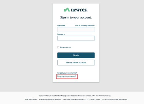Sign in screen with forgot your password highlighted