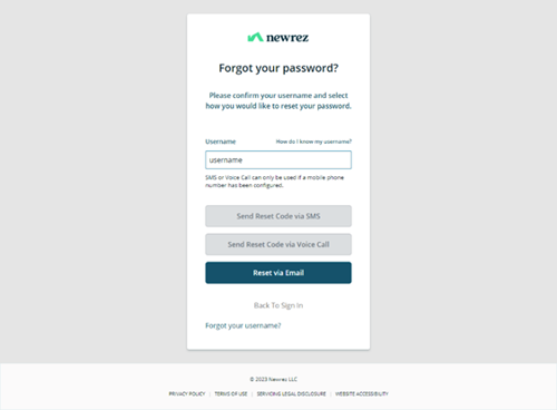 Forgot password screen
