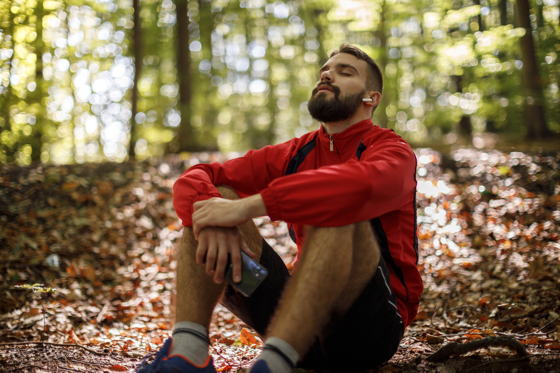 Person relaxing in a forest