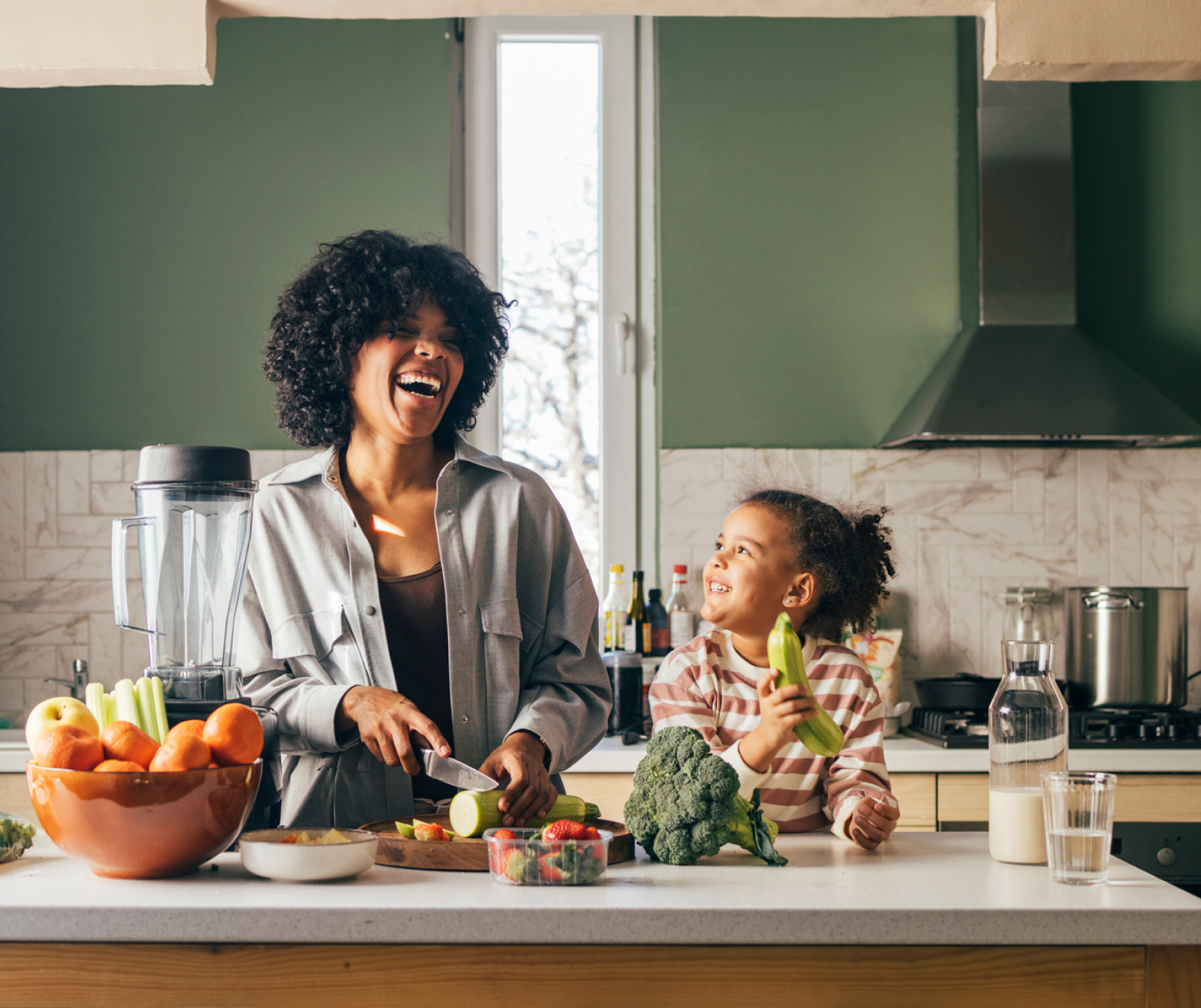 woman and child cooking